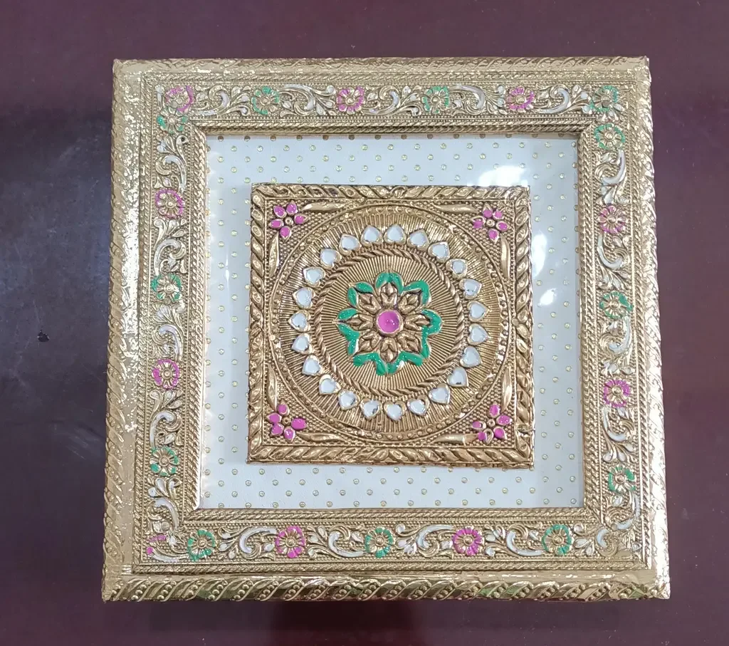 Gold-finish Wooden Dry Fruit Box, 8 inch, view 3