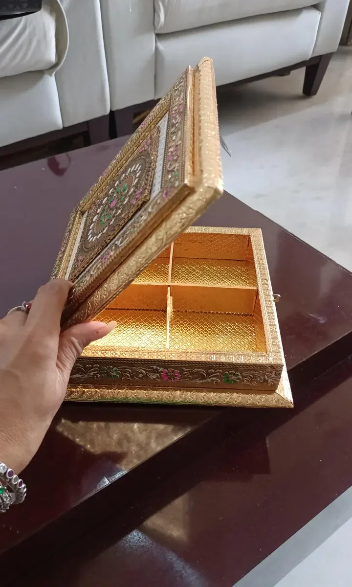 Gold-finish Wooden Dry Fruit Box, 8 inch, view 4