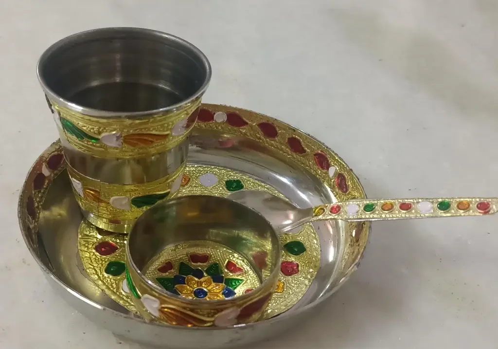 Meenakari Bhog Thali Set for Laddu Gopal, 4 pieces