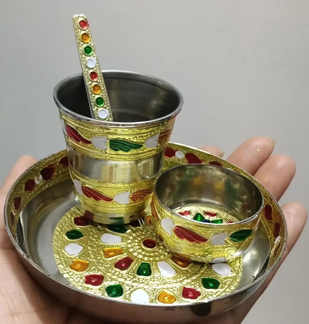 Meenakari Bhog Thali Set for Laddu Gopal, 4 pieces, view 2