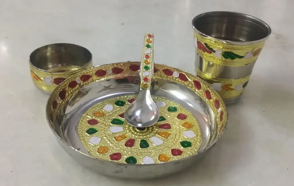 Meenakari Bhog Thali Set for Laddu Gopal, 4 pieces, view 3