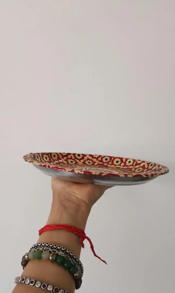 Meenakari Puja Thali, 9 inch, view 2