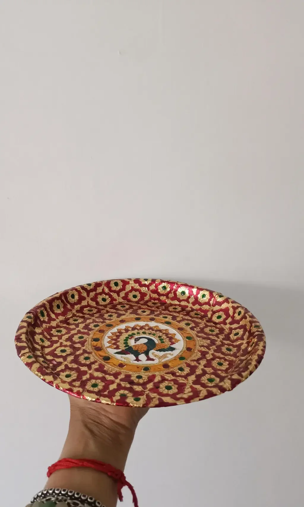Meenakari Puja Thali, 9 inch, view 3