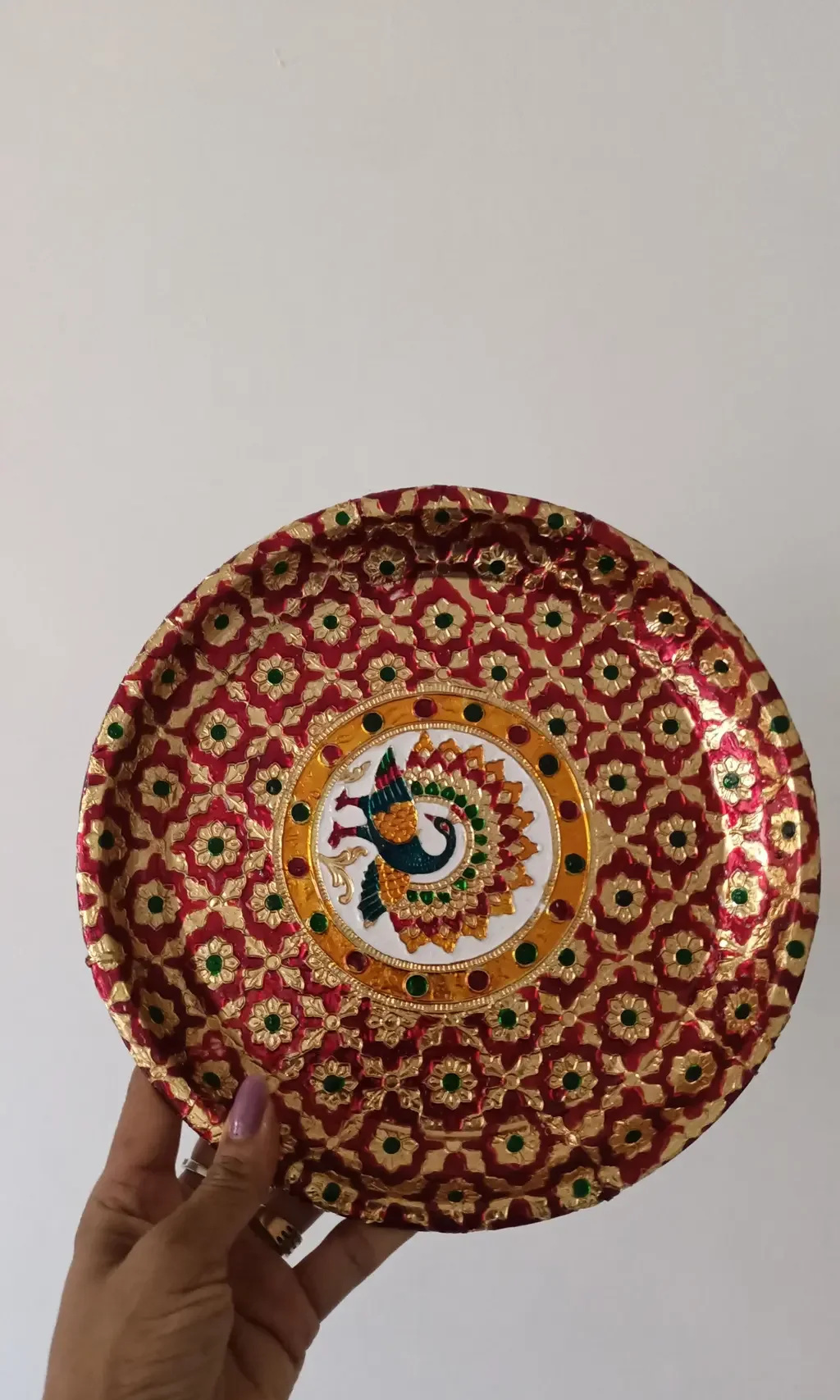 Meenakari Puja Thali, 9 inch, view 4