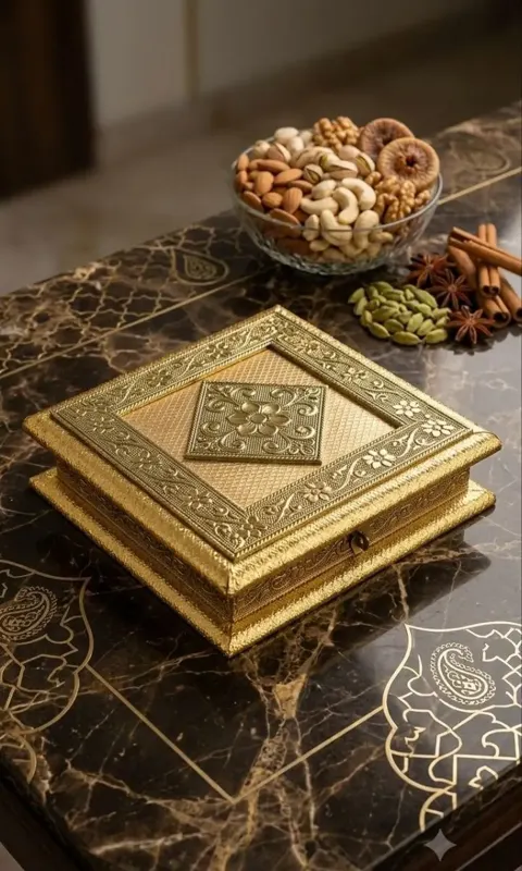 Oxidised Metal & Wood Dry Fruit Box, 8 inch