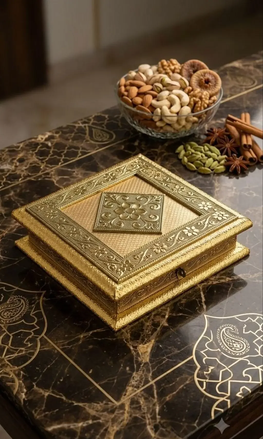 Oxidised Metal & Wood Dry Fruit Box, 8 inch